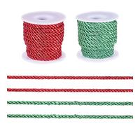 Cheriswelry 2 Rolls Christmas Polyester Cord 5 mm Twisted Cord Red Green String Thread for Home Decor, Embellish Costumes, Christmas Decor