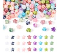 Cheriswelry 200 PCS 3D Star Acrylic Beads 10mm Colorful Patterned Twinkle Stone-Like Loose Spacer Bead Charms Bulk for Jewelry Making Bracelet Supplies