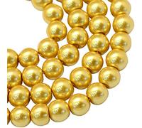 Cheriswelry 200 pcs 8mm Glass Pearl Beads Round Pearlized Spacers Painted Satin Luster Glass Pearl Charms for Jewelry Bracelet Earrings Making, Gold