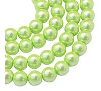 Cheriswelry 200 pcs 8mm Glass Pearls Round Beads Pearlized Spacers Painted Satin Luster Glass Pearl Charms for Jewelry Bracelet Earrings Making, Yellow Green
