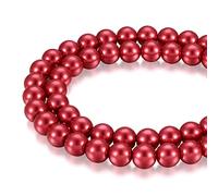 Cheriswelry 200 pcs 8mm Glass Pearls Round Beads Pearlized Spacers Painted Satin Luster Glass Pearl Charms for Jewelry Bracelet Earrings Making, FireBrick