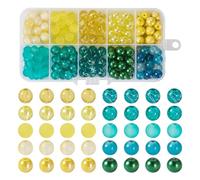 Cheriswelry 200Pcs 10 Style Glass Round Beads 8-9mm Crackle Glass Beads Green & Yellow Frosted Bead Imitation Pearl Loose Bead for Jewelry Making