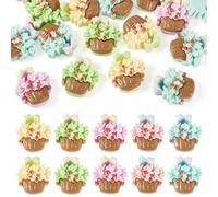 Cheriswelry 20Pcs 3D Flower Cabochons Cute Flower Basket Resin Ornament Charms for Crafts Flat Back Embellishments 25x24mm for DIY Scrapbooking Hair Clip Phone Case Jewelry Making