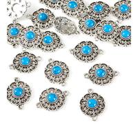 Cheriswelry 20pcs Antique Silver Tibetan Connector Links Charms Flat Round Vintage Bracelet Pendants Round Resin Turquoise Dangle Earring Keychain Charms for DIY Craft Jewelry Making 24x17mm