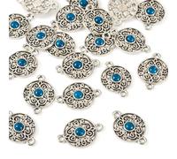 Cheriswelry 20pcs Flat Round Tibetan Connector Link Charms Round Vintage Antique Silver Pendants Resin Turquoise Dangle Earring Bracelet Keychain Charm for DIY Craft Jewelry Making 22x15mm