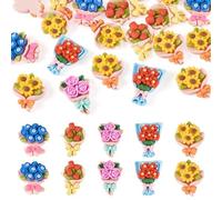 Cheriswelry 20Pcs Flower Flatback Cabochons for Crafts Resin Flower Bouquet Slime Charms Ornament 26.5x22mm for DIY Scrapbooking Embellishments Hair Clip Phone Case Valentine’s Day Jewelry Making