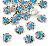 Cheriswelry 20pcs Flower Tibetan Antique Silver Pendants Resin Turquoise Dangle Earring Charms Sky Blue Vintage Flower Bracelet Keychain Charms for DIY Craft Jewelry Making 17mm