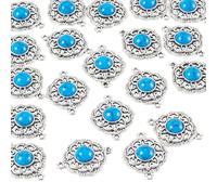 Cheriswelry 20pcs Flower Tibetan Link Charms Resin Turquoise Antique Silver Pendants Dangle Earring Charms Sky Blue Vintage Flower Bracelet Keychain Charm for DIY Craft Jewelry Making 27x21mm