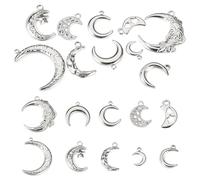 Cheriswelry 20Pcs Platinum Moon Charms Antique Silver Moon Theme Pendants Stainless Steel Moons Dangle Charms for DIY Jewelry Making Necklace Bracelet Earrings
