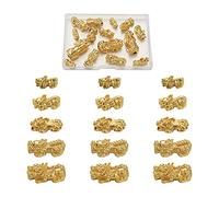 Cheriswelry 20pcs Real 24K Gold Plated 3D Pi Xiu Beads Metal Chinese Feng Shui Loose Beads Spacer Charms for DIY Jewellery Bracelet Making