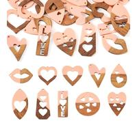 Cheriswelry 20Pcs Resin Wood Heart Pendants Valentine Theme Walnut Charms Resin Heart Lip Teardrop Charms for Valentine's Day DIY Jewelry Necklace, Light Pink