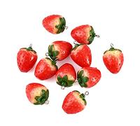 Cheriswelry 20pcs Strawberry Pendants Resin Charms Imitation Fruit Food Dangle Charms with Iron Hanging Loop 28mm for Earring Bracelet Necklace Jewellery Crafts Making Hole:2mm