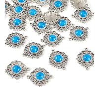 Cheriswelry 20pcs Tibetan Bracelet Connector Link Charms Flat Round Vintage Antique Silver Pendants Round Resin Turquoise Dangle Earring Keychain Charm for DIY Craft Jewelry Making 26x21mm