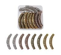Cheriswelry 20pcs Tibetan Style Filigree Tube Beads 66mm Hollow Long Curved Spacers 4 Colors for Jewellery Necklace Bracelet Making Hole:5mm Large Hole Slide Beads