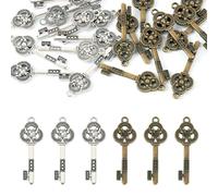 Cheriswelry 20Pcs Tibetan Style Key Pendants Antique Silver Bronze Alloy Master Key Charms Metal Dangle Necklace Charm 41x14x3mm for DIY Craft Earring Bracelet Jewelry Making