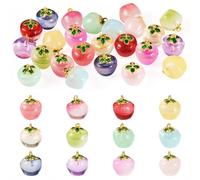 Cheriswelry 24 Pcs 3D Apple Glass Pendants 12 Colors Crystal Clear Gradient Cute Fruit Charms Transparent Colorful Earring Dangle for Jewelry Making Crafting Supplies