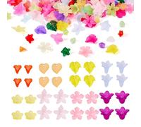 Cheriswelry 240pcs Acrylic Flower Bead Caps Frosted Leaf Pendants Colorful Morning Glory Tulip Matte Flower Beads for Jewellery Making Hole: 1~1.5mm