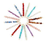 Cheriswelry 24Pcs Natural Gemstone Connectors Round Crystal Gem Chip Pendants Colorful Faceted Stone Bead Charms for DIY Jewelry Making Necklace Craft Projects