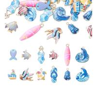 Cheriswelry 24Pcs Ocean Theme Enamel Charms Summer Beach Alloy Pendants Hawaii Ocean Enamel Alloy Charms for Jewelry Making Necklace DIY Keychains