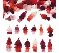 Cheriswelry 24Pcs Red Mini Tassels Pendants Handmade Tassel Charms with Loop Holes for Jewelry Making Earrings DIY Tassel Accessories Home Decor