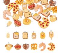 Cheriswelry 24Pcs Resin Imitation Food Charm Pendants Bread Toast Hot Dog Pizza Cheese Dessert Charms Hang Ornament 20-30mm for Phone Straps Keychain Necklace Bracelet Earring DIY Jewelry Making