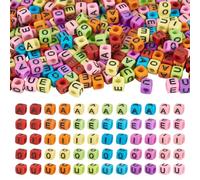 Cheriswelry 250 PCS Cube AEIOU Vowel Letter Acrylic Beads Cubic Rainbow Color Opaque Alphabet Square Spacer Bead Bulk for Jewelry Making Crafts Bracelet Phone Chain Supplies