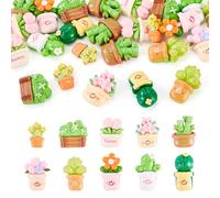 Cheriswelry 25Pcs Resin Plants Cabochons Opaque Potted Plants Cactus Resin Cabochons 3D Cute Embellishment for Jewelry DIY Crafts Phone Cases Decor