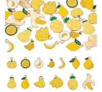 Cheriswelry 26PCS Yellow Fruits Theme Enamel Alloy Charms Mini Lovely Banana/Pineapple/Pear Shape Dangles for Jewelry Making Necklace Bracelet DIY Crafts