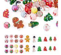 Cheriswelry 28Pcs Christmas Lampwork Glass Beads Christmas Handmade Glass Beads Xmas Tree Gingerbread Snowman Lampwork Bead for Jewelry Making DIY Crafts