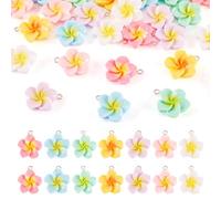 Cheriswelry 28Pcs Resin Flower Pendants 3D Plumeria Flower Dangle Charms Summer Hawaii Decorative Charms Colorful Floral Loose Charm 24.5x20.5mm for Women Necklace Earring Bracelet Jewelry Making
