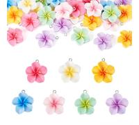 Cheriswelry 28Pcs Resin Plumeria Flower Charms for Jewelry Making Hawaii Summer Floral Pendants Bohemia Charm Hang Ornament 27-28mm for DIY Necklace Bracelet Accessory