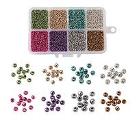 Cheriswelry 2mm Glass Seed Beads 8 Metallic Colors Dyed Round Mini Craft Beads Spacer Loose Beads for Jewellery Making, About 1000pcs/box