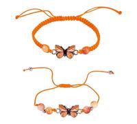 Cheriswelry 2Pcs Butterfly String Bracelet Adjustable Nylon Cord Bracelets Rope Twisted Knotting Bead Bracelet Supplies for DIY Jewelry Findings Women Decoration (Orange)