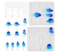 Cheriswelry 2Pcs Sea Life Resin Earrings Moulds Jellyfish Turtle Crab Ocean Theme Silicone Molds with Earring Hooks Jump Rings for DIY Earrings Jewelry Making
