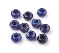 Cheriswelry 30pcs 14mm Natural Sodalite Round Large Hole Gemstone Beads Semi Gem Loose Rondelle Crystal Beads for European Jewellery Bracelet Making
