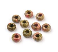 Cheriswelry 30pcs 14mm Natural Unakite Round Large Hole Gemstone Beads Semi Gem Loose Rondelle Crystal Beads for European Jewellery Bracelet Making