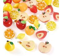 Cheriswelry 30Pcs 3D Resin Fruit Charms Lemon Orange Strawberry Apple Pear Pendants Lovely Hang Ornament 20-37mm for DIY Jewelry Crafts Making Necklace Bracelet Earring