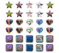 Cheriswelry 30Pcs Acrylic Star Heart Cube Beads Leopard Zebra Pattern Bead Colorful Plastic Loose Spacer Bead 19.5-22mm for DIY Necklace Keychain Jewelry Making