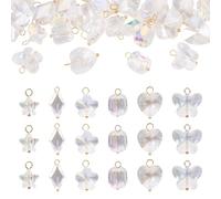 Cheriswelry 30Pcs Crystal Glass Charms Clear AB Color Butterfly Heart Star Flower Oval Rhombus Glass Pendants with Brass Loops 11.5-14mm for Bracelet Necklace Earring Jewelry Making