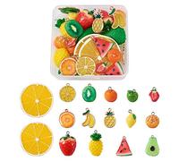 Cheriswelry 30pcs Enamel Resin Fruit Theme Pendants Orange Kiwi Lemon Pineapple Banana Apple Strawberry Dangle Charms Beads for Jewellery Keychain Making