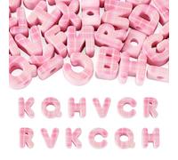 Cheriswelry 30Pcs Letter Acrylic Beads Random A-Z Letters Spacer Beads | Pink Checked Pattern Letter Beads Letter Large Hole Loose Beads for Jewelry Making Necklaces Keychains DIY Crafts