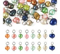 Cheriswelry 30Pcs Natural Cultured Pearl Pendants Random Dyed Two Sides Polished Pearl Charms Freshwater Pearls Dangle Charms for DIY Bracelet Jewelry Making