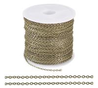 Cheriswelry 32.8 Feet Brass Coated Iron Chains Antique Bronze Chain Soldered Links Flat Oval Cable Chains for Jewelry Making