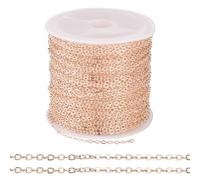 Cheriswelry 32.8 Feet Brass Coated Iron Chains Flat Cross Cable Link Chains Soldered with Spool for Necklace Bracelet Jewelry Making, Rose Gold