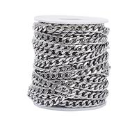 Cheriswelry 32.8 Feet Flat Curb Chains Cuban Chains 6mm Stainless Steel Punk Miami Cuban Chain Roll for DIY Hip Hop Jewellery Bracelets Necklaces Making