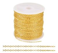 Cheriswelry 32.8 Feet Iron Cable Chains Coated Brass Golden Oval Cross Curb Chain Necklace Links for Women Men Necklace Bracelet Jewelry Making