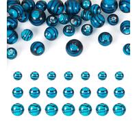 Cheriswelry 32 PCS Striped Clear Lampwork Beads Swirl 8/10/12mm Patterned Round Chunky Ocean Vibe Glass Spacer Bead for Jewelry Making Bracelet Crafting Supplies, Green