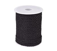 Cheriswelry 32 Yards Silky Twist Cord Round Polyester Binding Rope 5mm Trim Cord Roll for Jewellery Macrame Crafts Furnishing Upholstery Costume Home Decor, Black