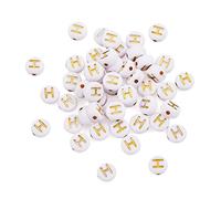 Cheriswelry 360pcs 7mm Flat Round Acrylic Alphabet Letter H Loose Beads Spacer Charms White Gold for Jewellery Bracelet Making