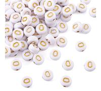 Cheriswelry 360pcs 7mm Flat Round Acrylic Alphabet Letter O Loose Beads Spacer Charms White Gold for Jewellery Bracelet Making